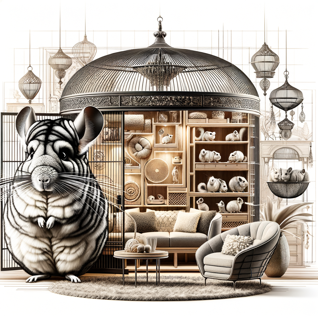 Luxury chinchilla cage design featuring stylish chinchilla accessories and chic habitat decor for a sophisticated home decor for chinchillas.