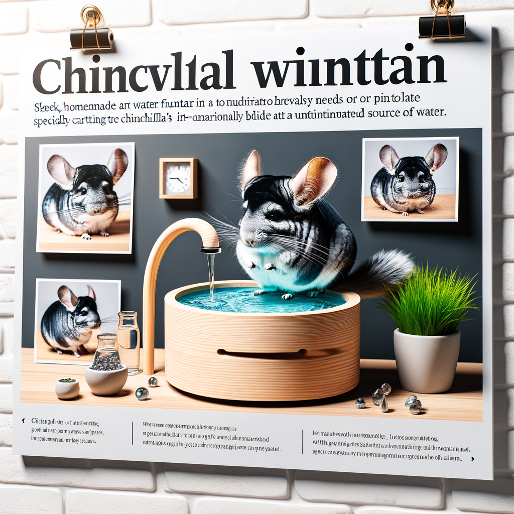 Stylish DIY water fountain for chinchilla hydration, a homemade pet water fountain showcasing chinchilla care and water supply in a pet-friendly environment, a perfect example of stylish pet accessories and DIY chinchilla accessories.