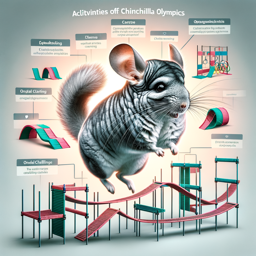Chinchilla enthusiastically participating in Chinchilla Olympics, demonstrating Chinchilla Agility Training, Chinchilla Exercise, and Chinchilla Care through various Training Challenges for Chinchillas on a complex Chinchilla Agility Course.