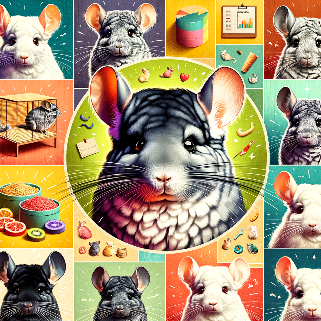 Vibrant collage of famous Chinchilla breeds, highlighting Chinchilla care, luxurious Chinchilla fur, and pet Chinchilla celebrities for an article celebrating Chinchillas and their unique furry faces.