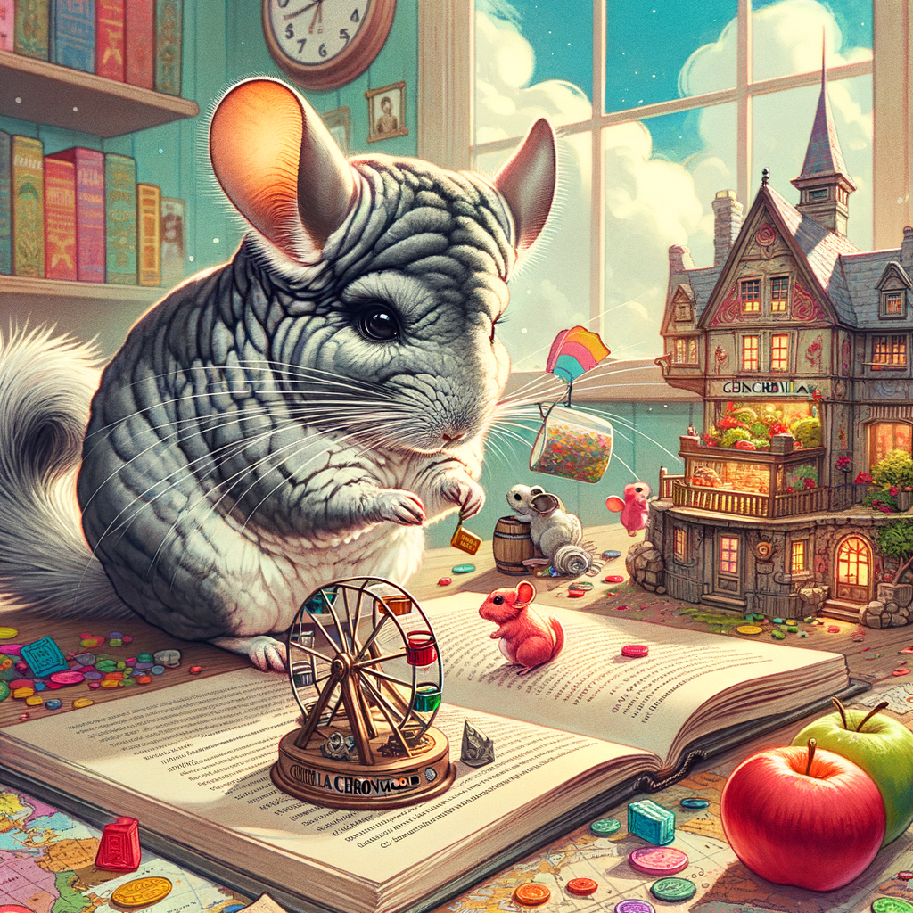 Pet chinchilla engaging in daily adventures, showcasing chinchilla behavior and love for tiny treasures, embodying chinchilla care and tales for Chinchilla Chronicles.