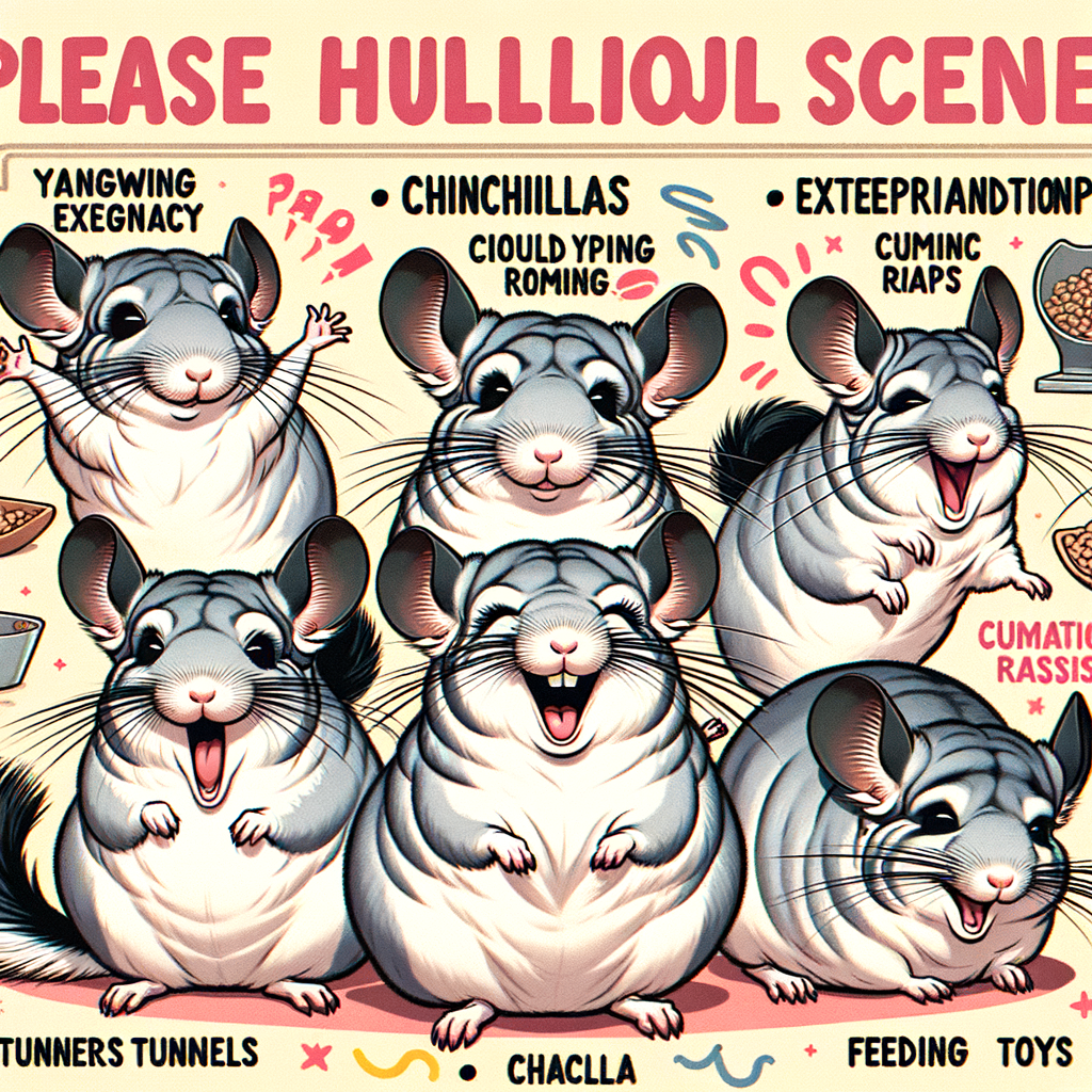 Chinchillas showcasing their playful behavior and comedic actions, demonstrating their unique personalities and character traits for understanding chinchillas and their humor.