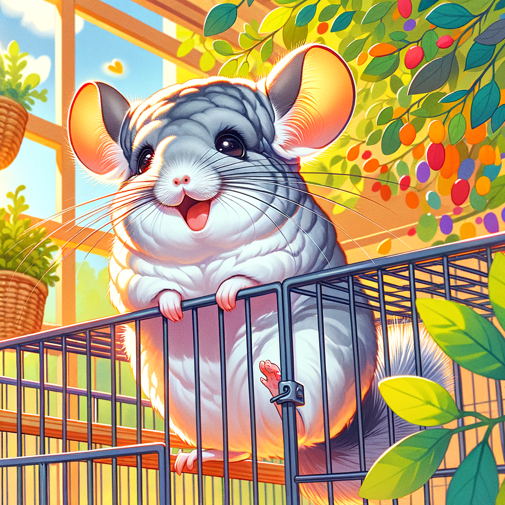 Chinchilla engaging in outdoor activities like climbing and exploring within a safe outdoor cage, highlighting chinchilla adventures and outdoor safety measures for chinchillas.