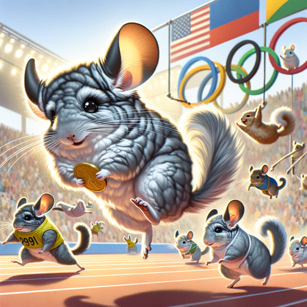 Chinchilla Olympics featuring Furry Athletes participating in Fun Chinchilla Activities like Chinchilla Games, Chinchilla Sports, and Chinchilla Exercise Activities, embodying the excitement of Pet Olympics and Chinchilla Competition.