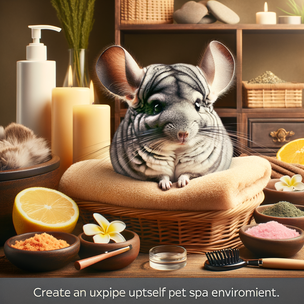 Chinchilla enjoying a luxury pet spa night, demonstrating DIY chinchilla care and grooming tips for optimal chinchilla health and wellness.
