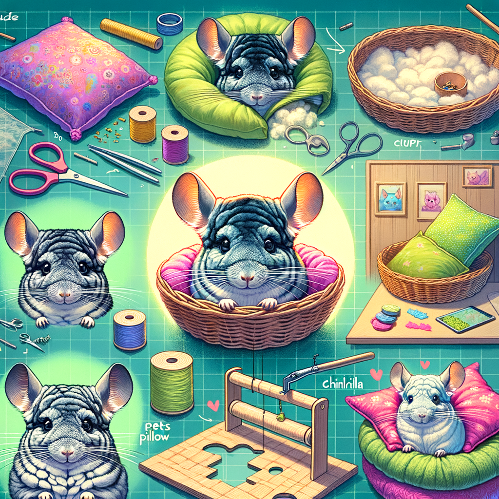 Chinchilla DIY projects featuring chinchilla pillow crafting, DIY pet pillows, homemade chinchilla sleep spots, and crafting comfy pet beds for a pet pillow paradise, emphasizing chinchilla sleep comfort in DIY chinchilla bedding.