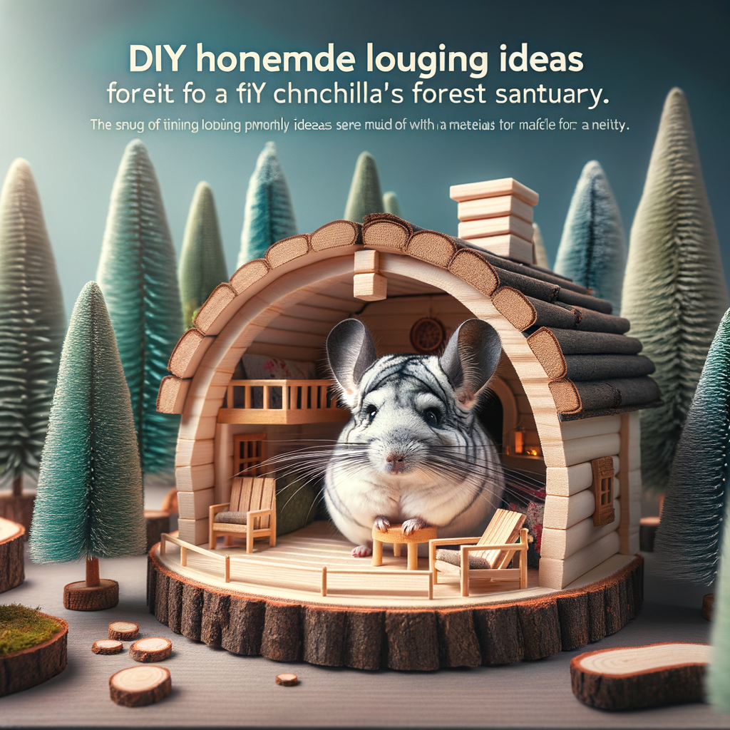 Chinchilla DIY cabin in a woodland retreat for pets, showcasing a cozy, homemade chinchilla house with pet-friendly materials for DIY pet cabin projects.