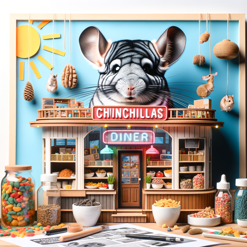 Chinchilla DIY projects showcasing a homemade chinchilla diner filled with chinchilla-friendly foods, illustrating pet-friendly diner ideas and DIY pet eatery essentials.