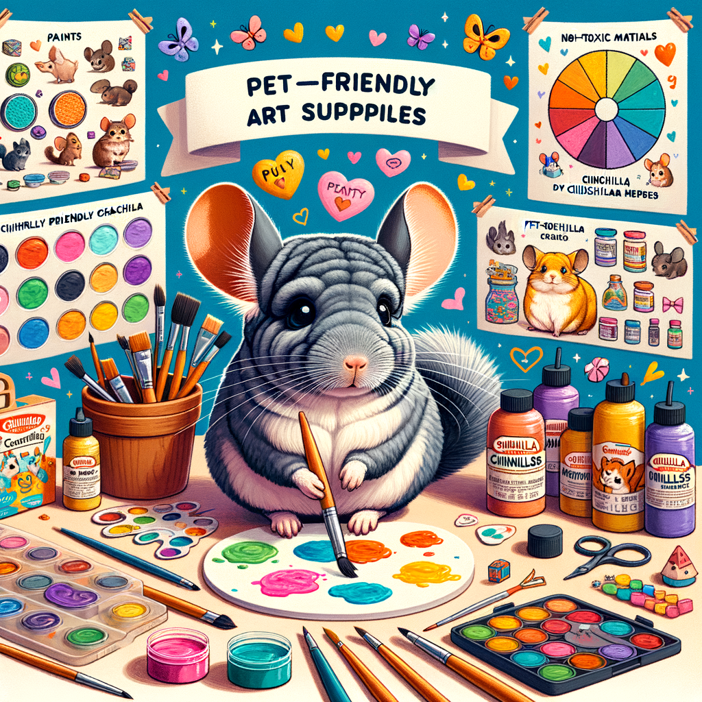 Chinchilla engaging in artistic activities with pet-friendly art materials, including chinchilla safe paints and DIY art for chinchillas, showcasing the fun and safety of non-toxic art supplies for pets.