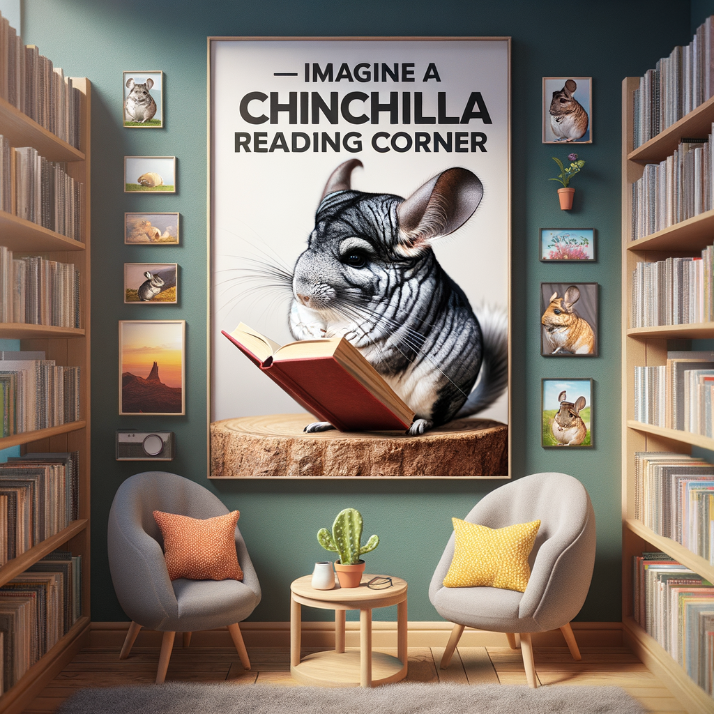 Chinchilla book nook in a pet-friendly reading corner designed for furry bibliophiles, featuring books for chinchilla lovers and creating a cozy chinchilla reading space.