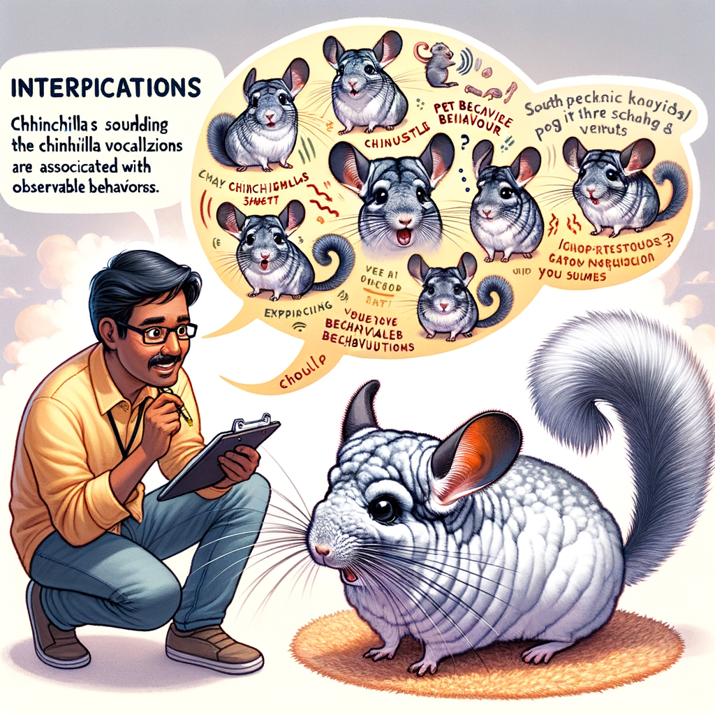 Infographic illustrating chinchilla sounds, their meanings, and human interpretation for understanding chinchilla vocal behavior and communication.