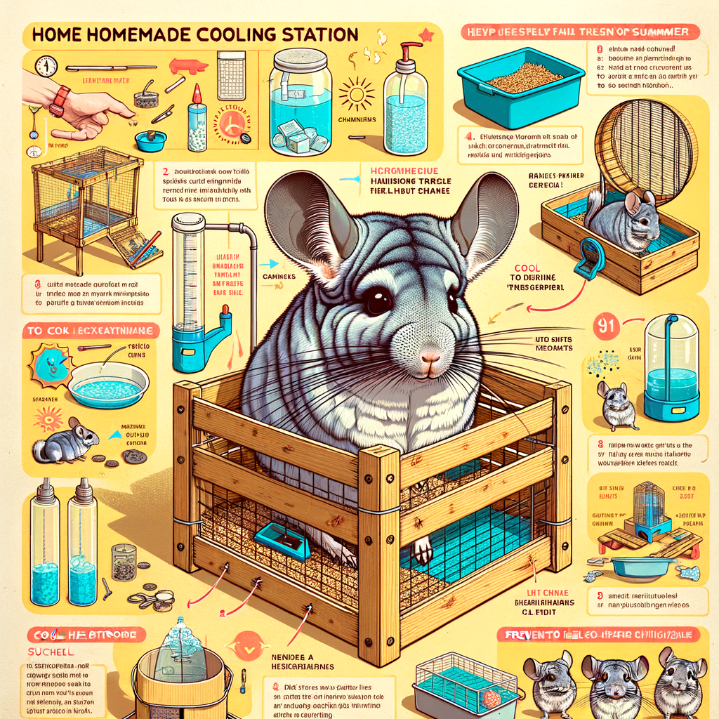 DIY cooling station for Chinchillas showcasing summer care, heatstroke prevention, and heat relief techniques for pet care, highlighting homemade Chinchilla care in summer.
