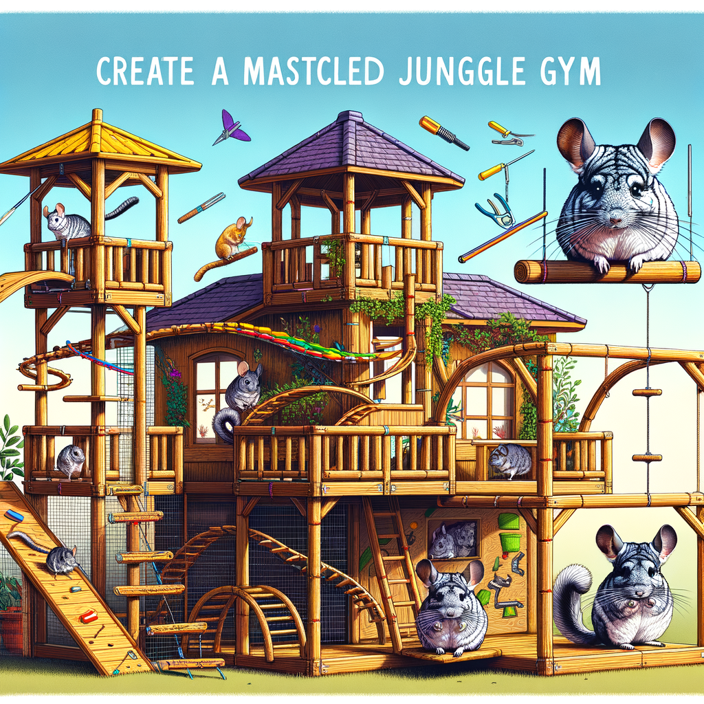 DIY Chinchilla Jungle Gym showcasing Chinchilla Climbing Adventures, Homemade Chinchilla Play Area with DIY Chinchilla Climbing Structures and Exercise Equipment, illustrating the process of Building a Chinchilla Jungle Gym.