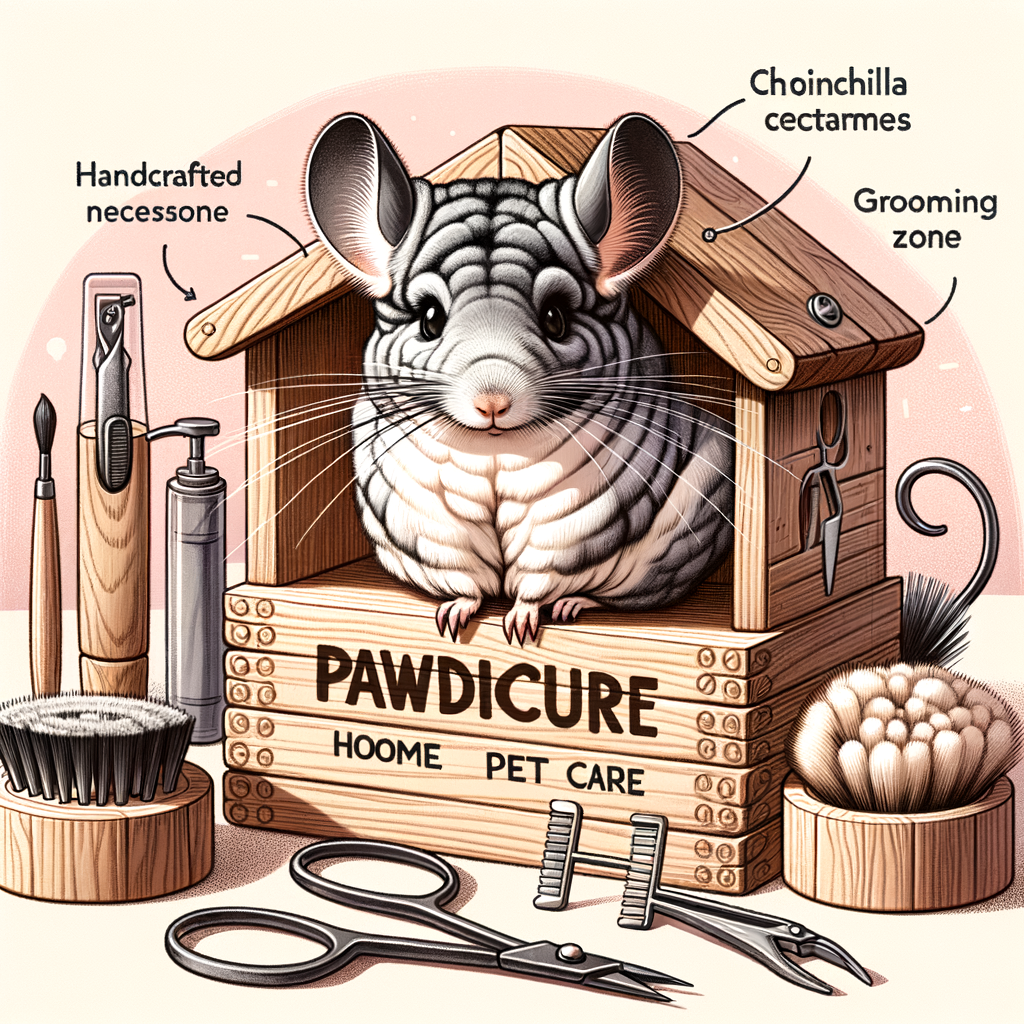 DIY Pawdicure station for easy Chinchilla nail care at home, featuring pet grooming essentials like nail clippers and a brush, promoting Chinchilla health and DIY pet grooming.