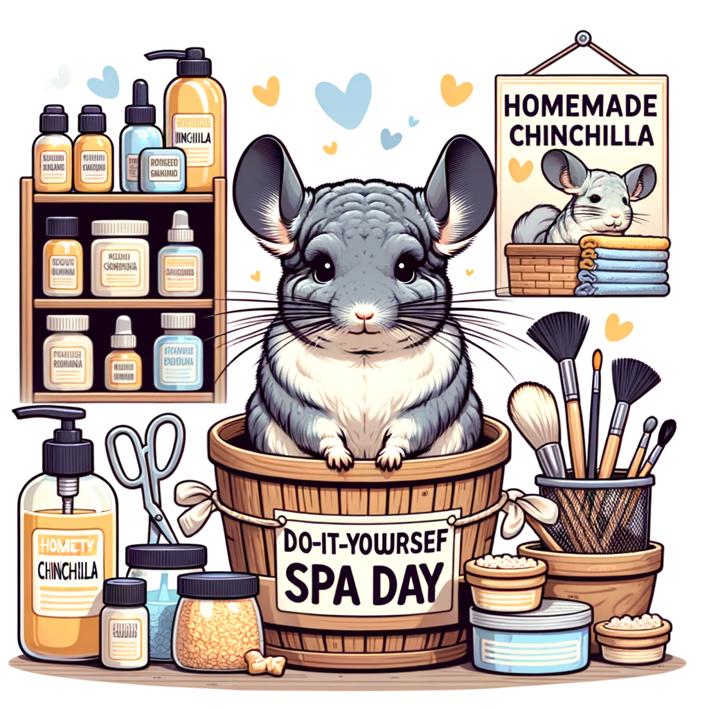 Healthy Chinchilla enjoying a DIY spa day with homemade grooming treatments, emphasizing Chinchilla care, health, and wellness in DIY pet grooming.
