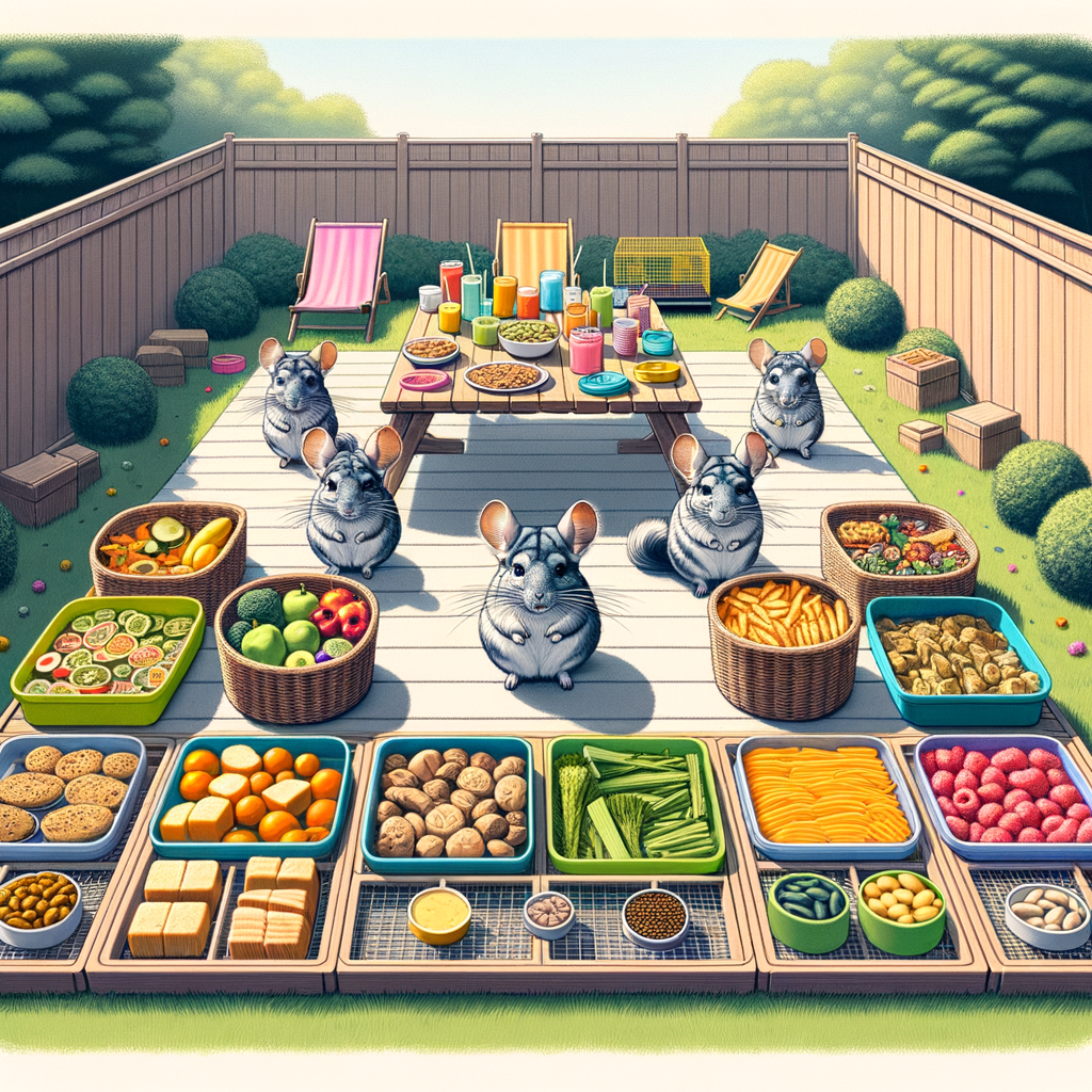 Chinchilla backyard picnic setup showcasing safe outdoor eating ideas, Chinchilla-friendly snacks, and Chinchilla outdoor safety measures for a fun and safe Chinchilla picnic.