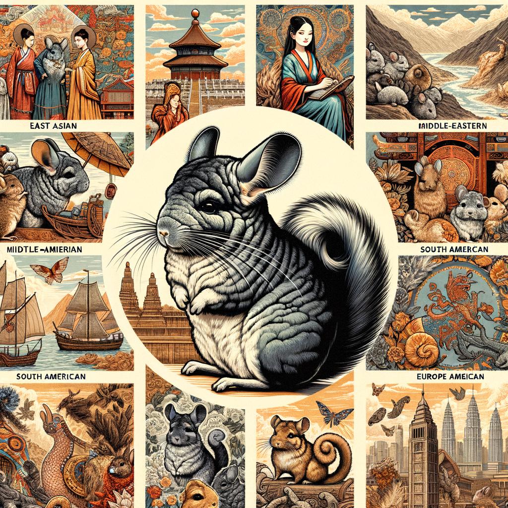 Collage of global Chinchilla tales illustrating Chinchilla's cultural significance, folklore, and symbolism in world cultures for an article on international Chinchilla stories and cultural connections.