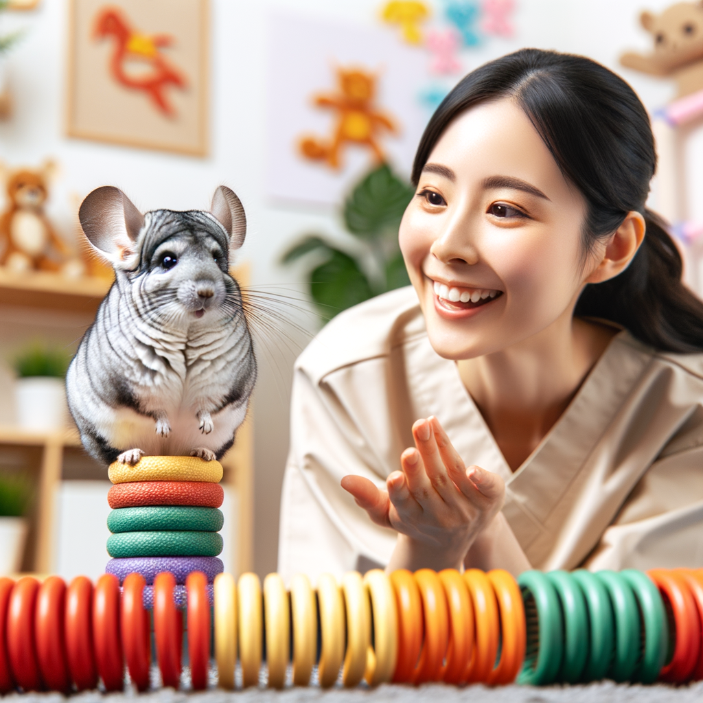 Chinchilla training with a professional trainer, demonstrating pet agility exercises and chinchilla fun exercises for a happy pet, including chinchilla care and exercise routines.