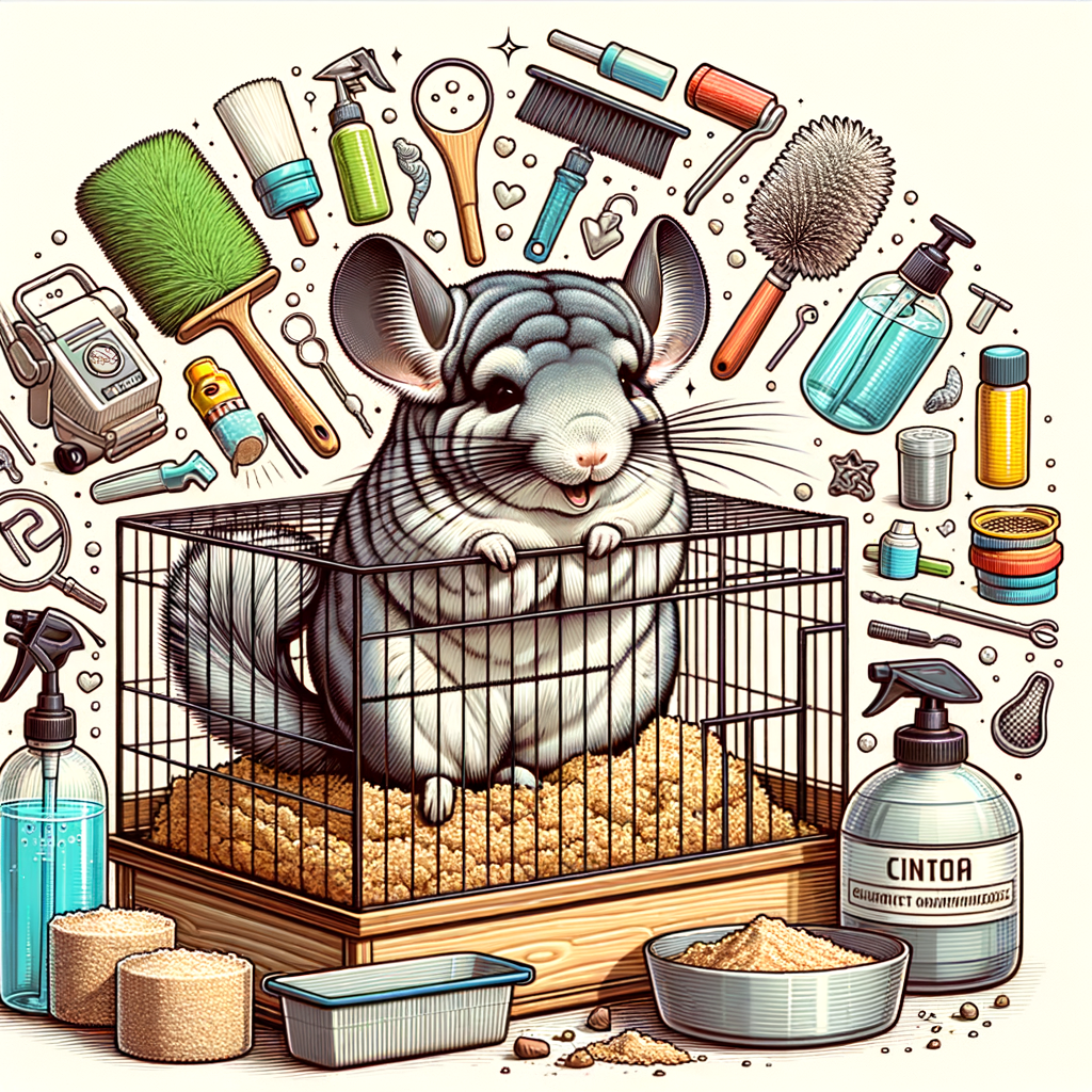 Chinchilla bathing in dust for hygiene in a clean cage, demonstrating chinchilla care and odor control for pets, highlighting methods for maintaining chinchilla habitat for a fresh environment, and showcasing chinchilla odor prevention solutions.