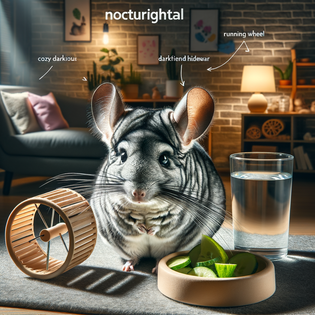 Chinchilla engaging in nocturnal habits, demonstrating nighttime pet care and adaptation to nocturnal pets lifestyle for a comprehensive chinchilla care guide.