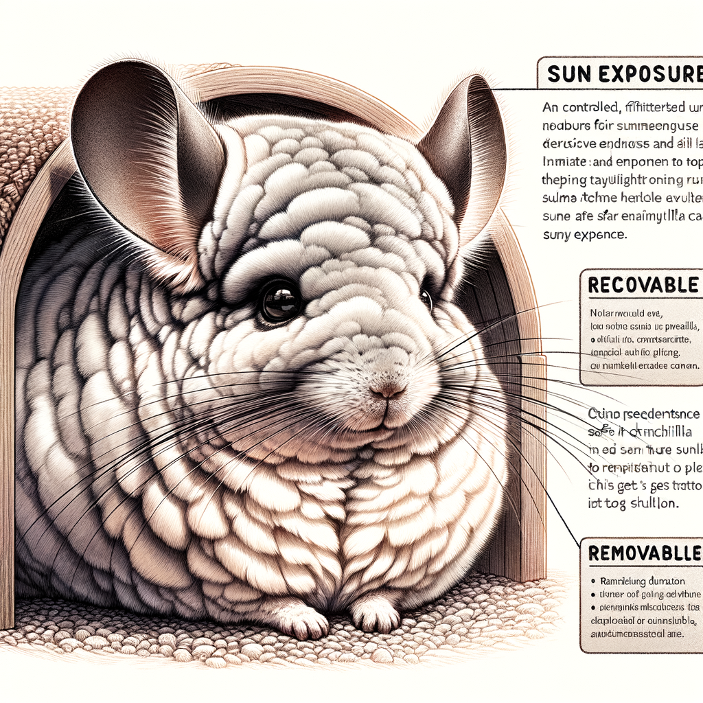Chinchilla sunbathing safely under controlled natural light, demonstrating chinchilla sun exposure safety and providing chinchilla sunbathing tips for optimal chinchilla care in sunlight.