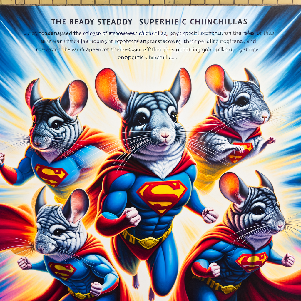 Superhero chinchillas showcasing their unique chinchilla powers and inner strength, embodying chinchilla hero traits in a dynamic scene, emphasizing the unleashing of chinchilla abilities and empowering chinchillas in a classic chinchilla superhero story.