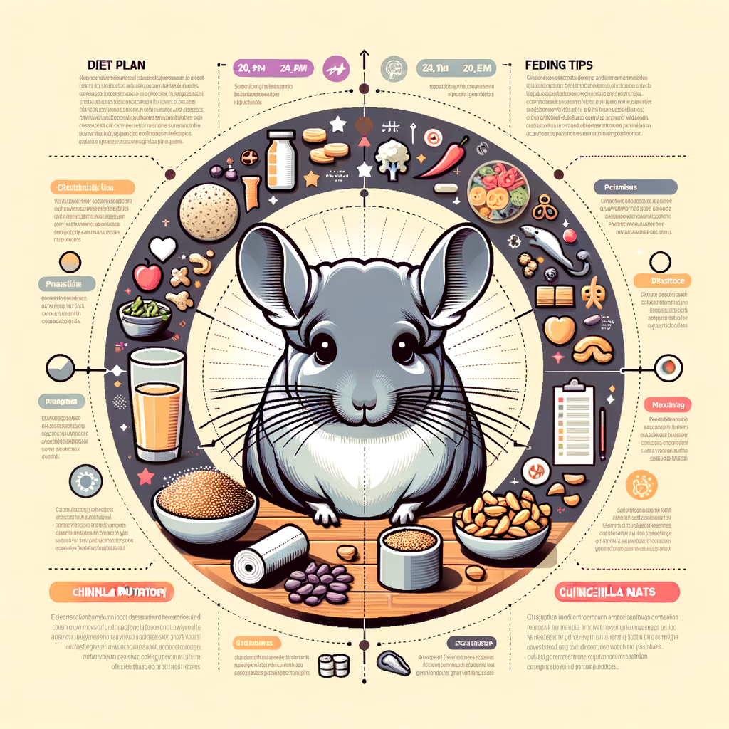 Infographic illustrating Chinchilla diet essentials, providing a Chinchilla food guide, diet plan, and feeding tips for understanding Chinchilla nutrition and what healthy diet Chinchillas eat.