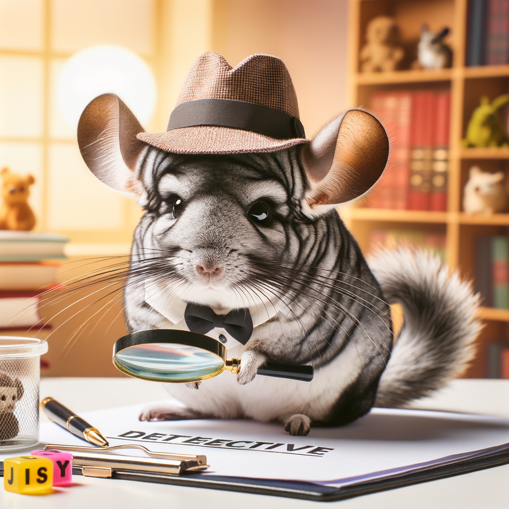 Chinchilla Detective from Chinchilla Agency solving Furry Partner Mysteries, highlighting Pet Detective work and Chinchilla Mystery Solver's role in a Detective Agency with Pets.